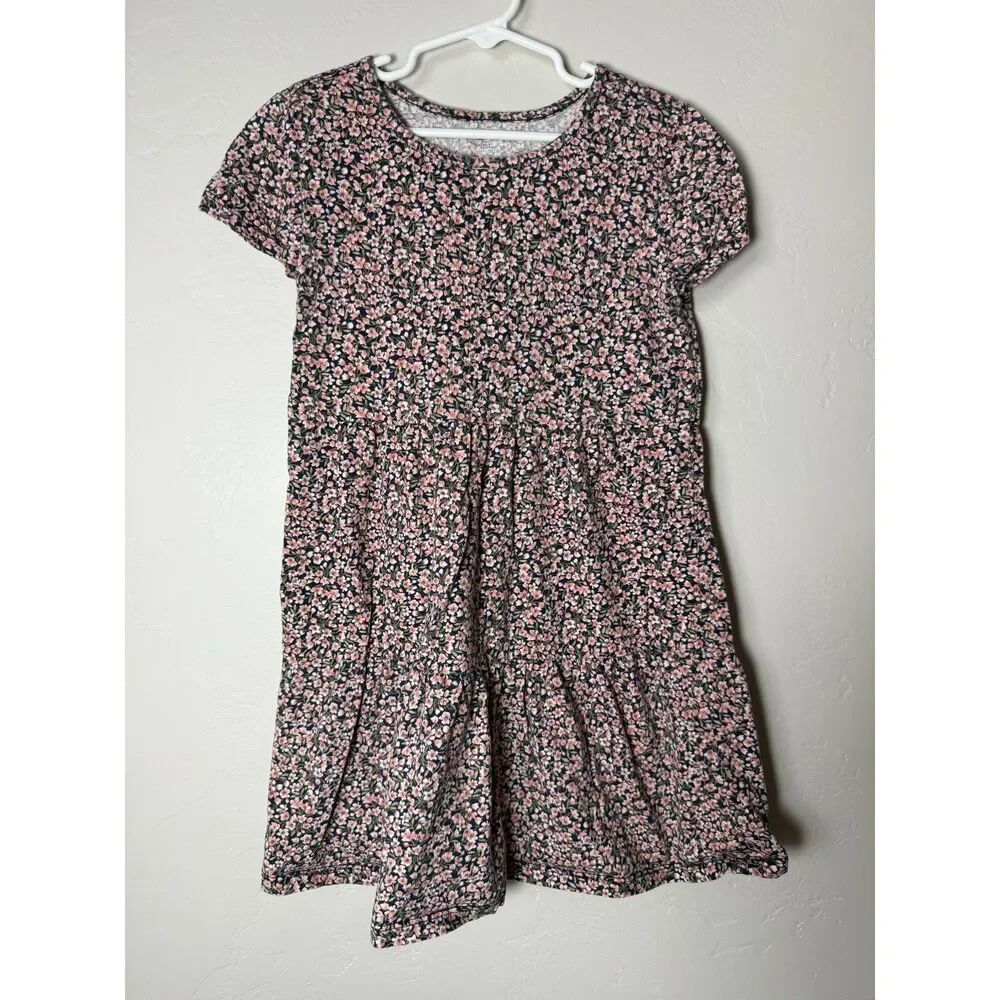 Lot of 2 Old Navy Girls Tiered Dresses Size M 8 Coral Pink Floral Short Sleeve
